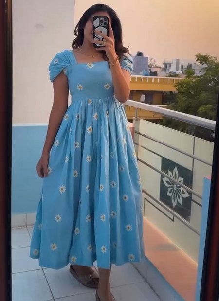 Zarvika Pure Cotton Printed One Piece Long Western Wear Dress Wholesale Online